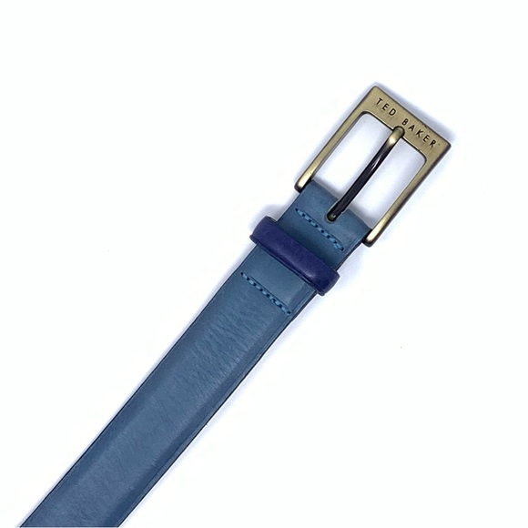 Ted Baker Leather Belt Size 32” Blue with Gold Hardware - Picture 3 of 9